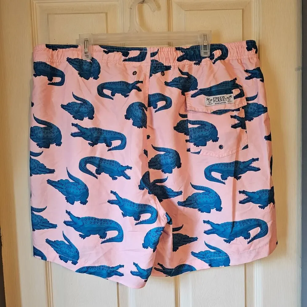 NWT Free Planet Mens SZ 4X Swim Trunks Pink with Alligators $56